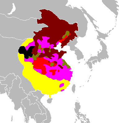 Areas colored yellow represent the final expansion of the CCP after the three campaigns and prior to the formal establishment of the People's Republic of China.