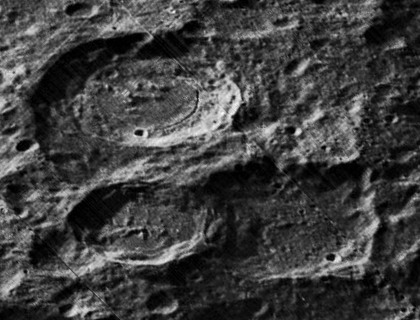 Oblique view of Karpinskiy (upper left), Ricco (lower left), and Milankovic (lower right), from Lunar Orbiter 5 Karpinskiy Ricco Milankovic craters 5006 med.jpg