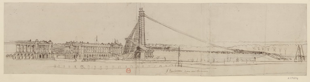 Appareil pour l'érection de l'Obélisque (1836), dessin, Paris, BnF.