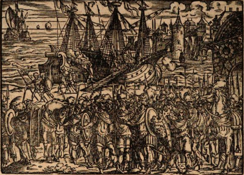 File:Skanderbeg disembarking with his troops in Italy.png