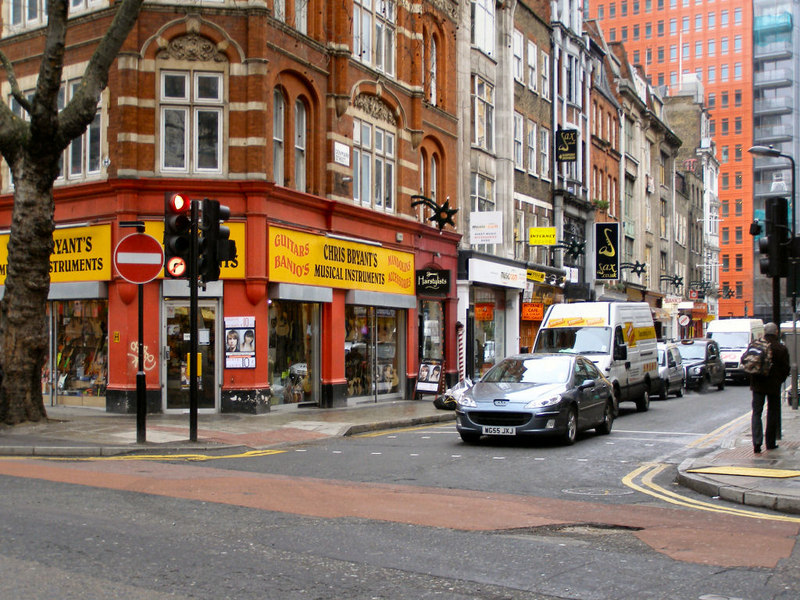 File:Denmark Street in 2010, viewed from its junction with Charing Cross Road, by David Dixon, geograph.org.uk 1665474.jpg