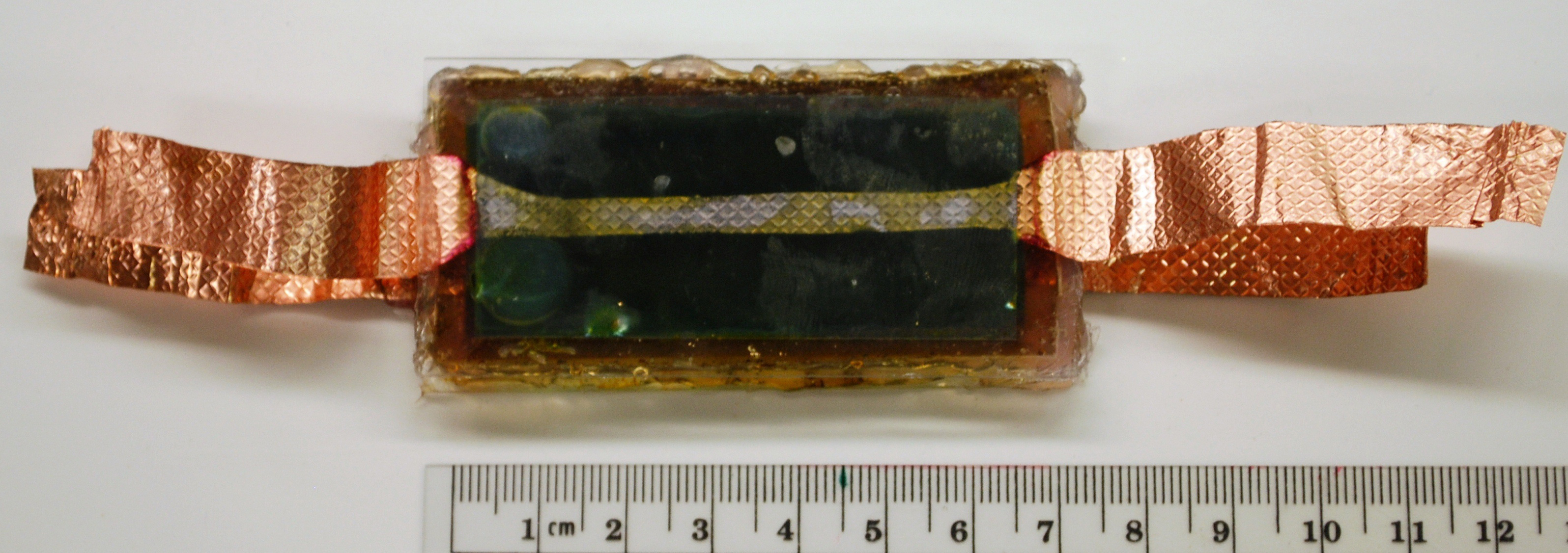 Photo of a different type of solar panel showing a biohybrid solar cell