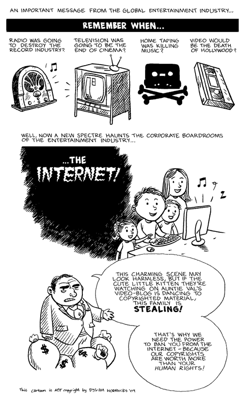 Cartoon about free culture, intellectual property and Internet Piracy. Found on The Pirate Bay in late February / early March '09.