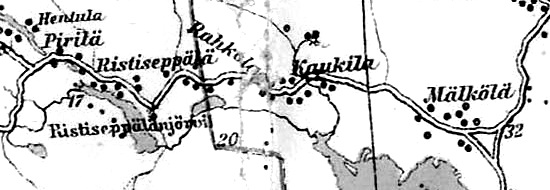 Деревня Каукила на финской карте 1923 года