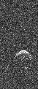 Animation of Arecibo radar images showing 2003 YT1's rotation and its satellite's orbital motion on 3 May 2004 2003 YT1 may3s Arecibo.gif