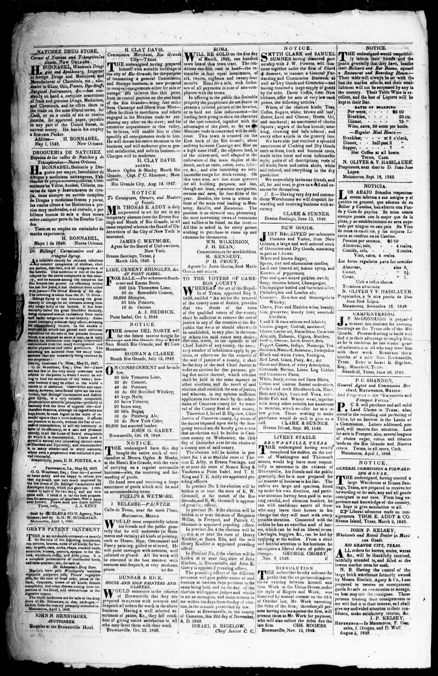 American Flag, Cameron County and Matamoros Advertiser. (Brownsville, Tex.), Vol. 3, No. 237, Ed. 1 Wednesday, December 6, 1848 - DPLA - 12ff3c7d9b1274207420af2bfa99969c (page 4)