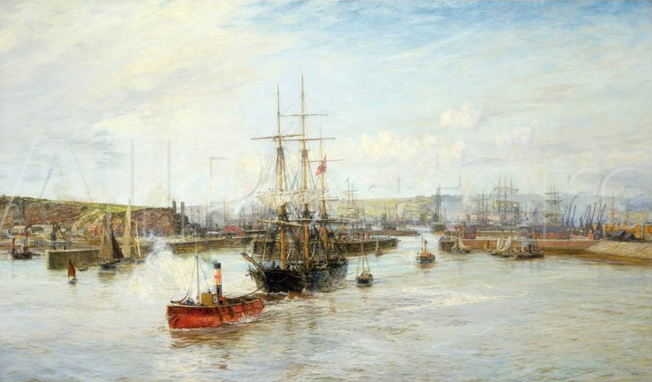 File:Entrance to Barry Dock, South Wales, 1897, William Lionel Wyllie.png