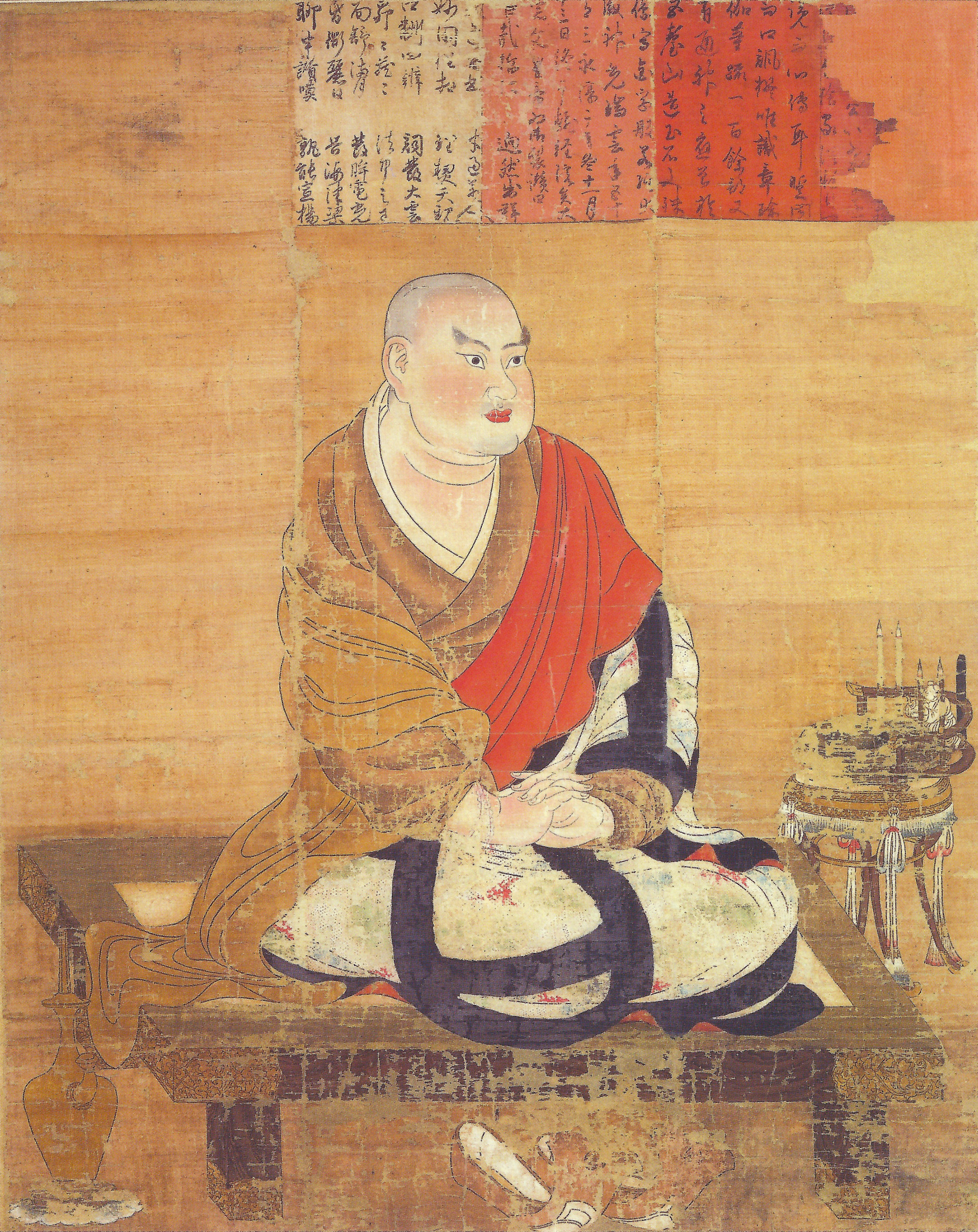 Portrait of Jion Daishi (Kuiji),<ref>{{cite book |url=https://books.google.com/books?id=O7gUAAAAIAAJ&pg=PA442 |title=Ancient Buddhism in Japan |author=De Visser, Marinus Willem |publisher=[[E. J. Brill]] |year=1935 |page=442}}</ref> colour on silk, at [[Yakushi-ji]] ([[National Treasures of Japan|NT]])