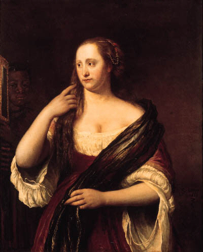 File:Philips Koninck - Young woman looking into a mirror held by a black servant d1586014x.jpg