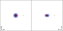 Animation of a test-particle's orbit around a spinning black hole. Left: top view, right: side view. Wiki-en-kerr-mini.gif