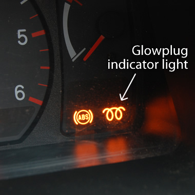 Glowplug indicator light in the dashboard of a car