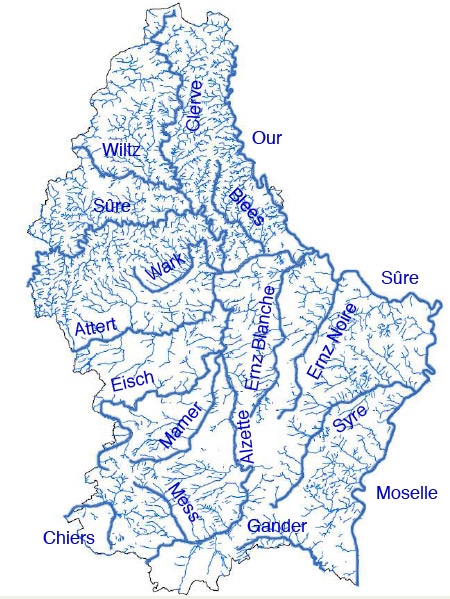 2       FIUMI
Il Lussemburgo è percoso da molti fiumi, tutti fanno parte del bacino del Reno, attraverso la Mosella, uno dei 