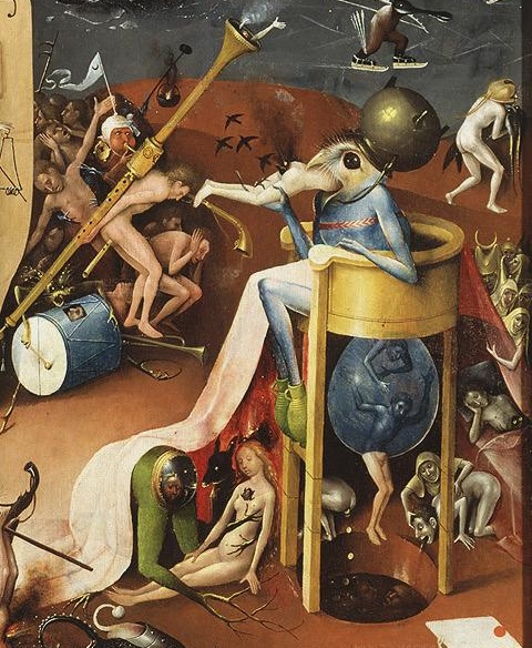 ファイル:Bosch the Prince of Hell with a cauldron on his head.JPG 