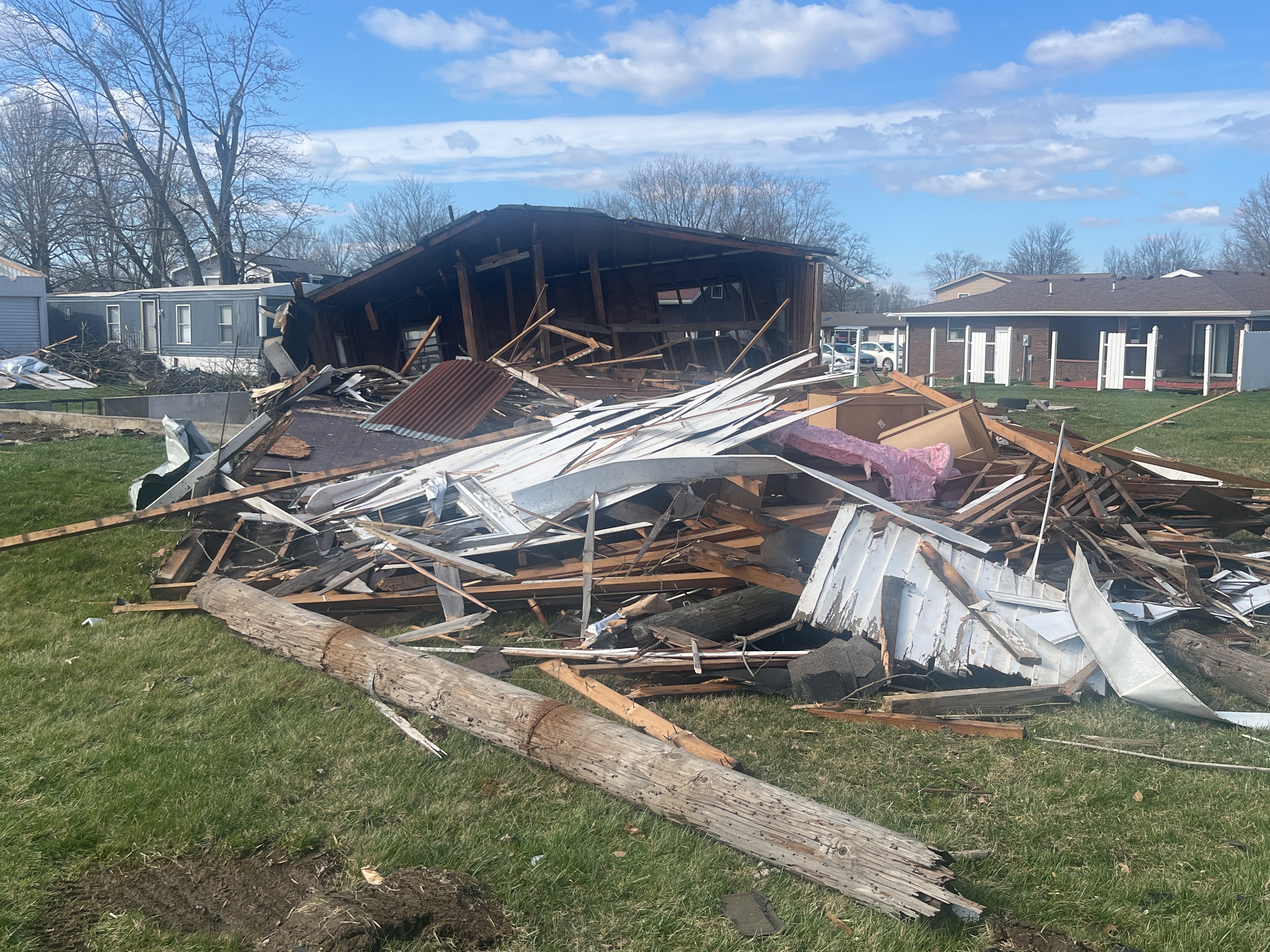 A home that was heavily damaged at EF2 intensity in Selma, Indiana.