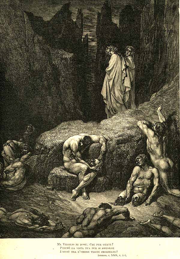 Inferno, Canto 21: Os demônios ameaçam Virgil, ilustração da Divina  Comédia de Dante Alighieri, 1885
