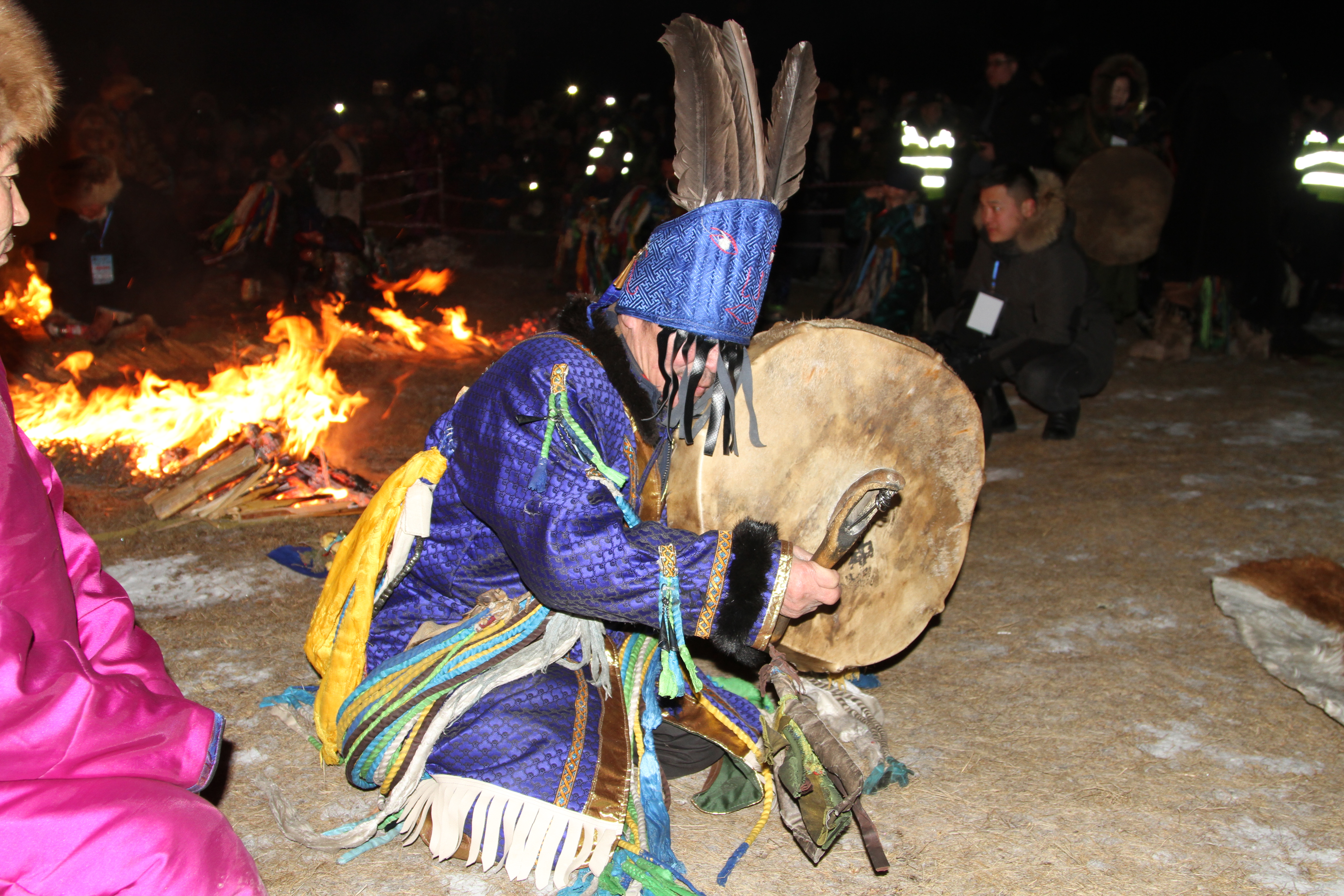 Mongolian Shaman performing Fire Ritual Customs to worship Khovgol lake.jpg
