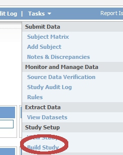 Task menu - Build study