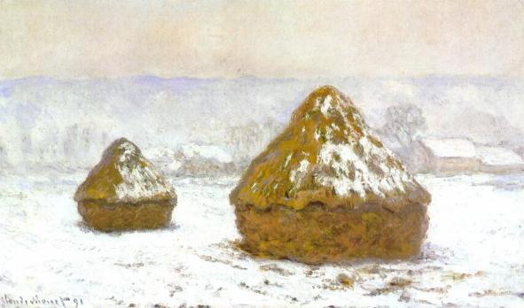 File:1274 Grainstacks Snow Effect, Meules, effet de neige, 1890-91, 60 x 100cm, Oil on Canvas, Hill-Stead Museum, Farmington, CT.jpg