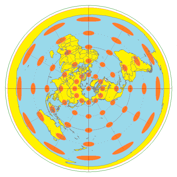 Tissot's indicatrix applied to the azimuthal equidistant projection