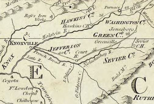 The Washington District, as it appeared on Abraham Bradley's 1796 postal map