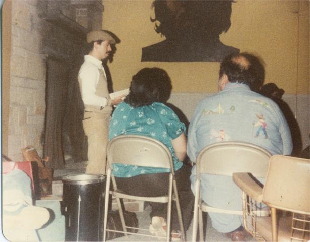 Alurista gives a [[Poetry reading|reading]] at [[Colegio Cesar Chavez]] in [[Mt. Angel, Oregon]], circa 1981.