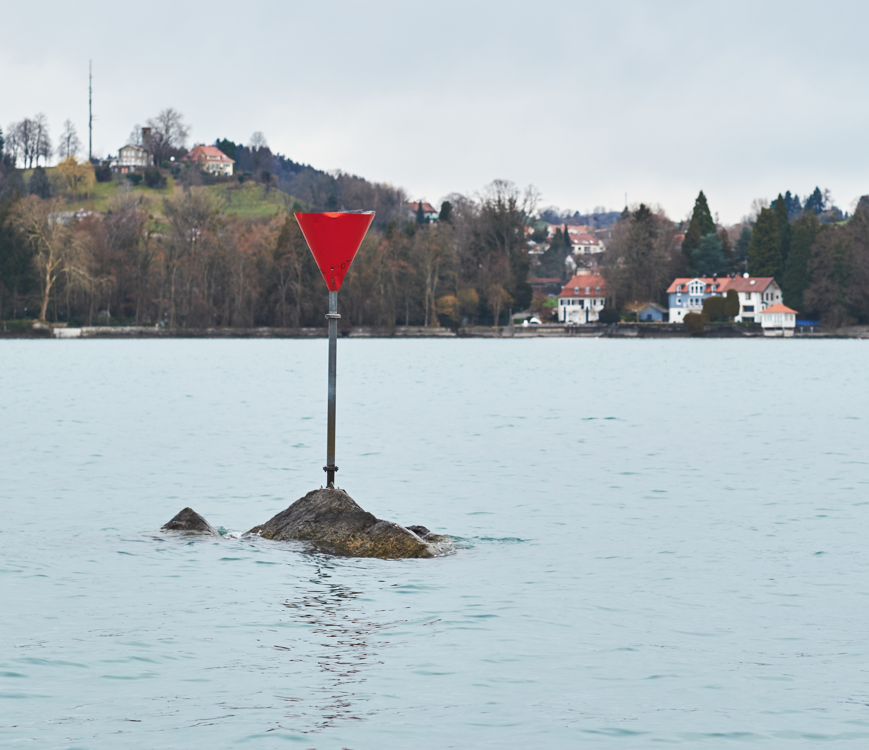 The rock Hexenstein (Stone of the witches), Lindau, Lake Constance, Bavaria, Germany, at low water l...