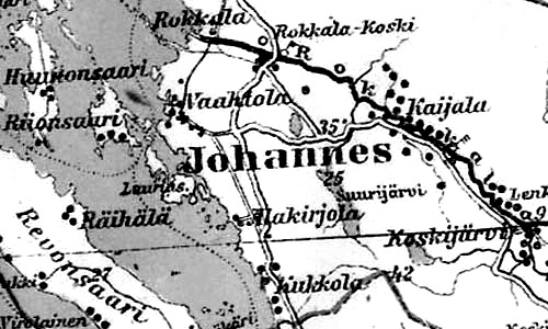 El pueblo de Johannes en un mapa finlandés de 1923