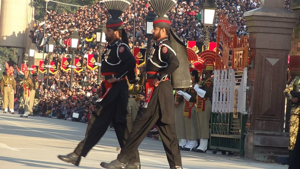 Wagah Border - Pakistani Rangers Marching during the flag lowering ceremony