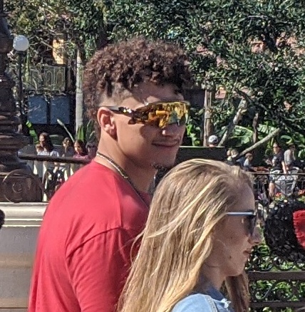 Patrick Mahomes with his wife Brittany at the Chiefs Super Bowl Parade at Magic Kingdom in 2020