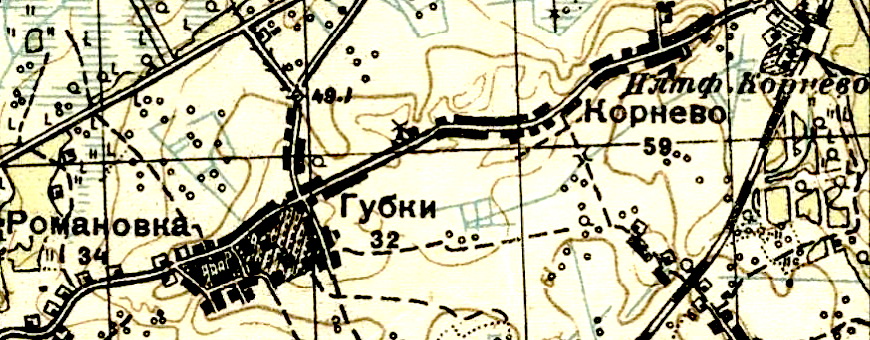 Деревни Романовка и Губки на карте 1931 года