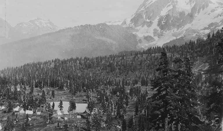 File:Heather Meadows and Picture Lake with tents, before 1924 (WASTATE 3416).jpg