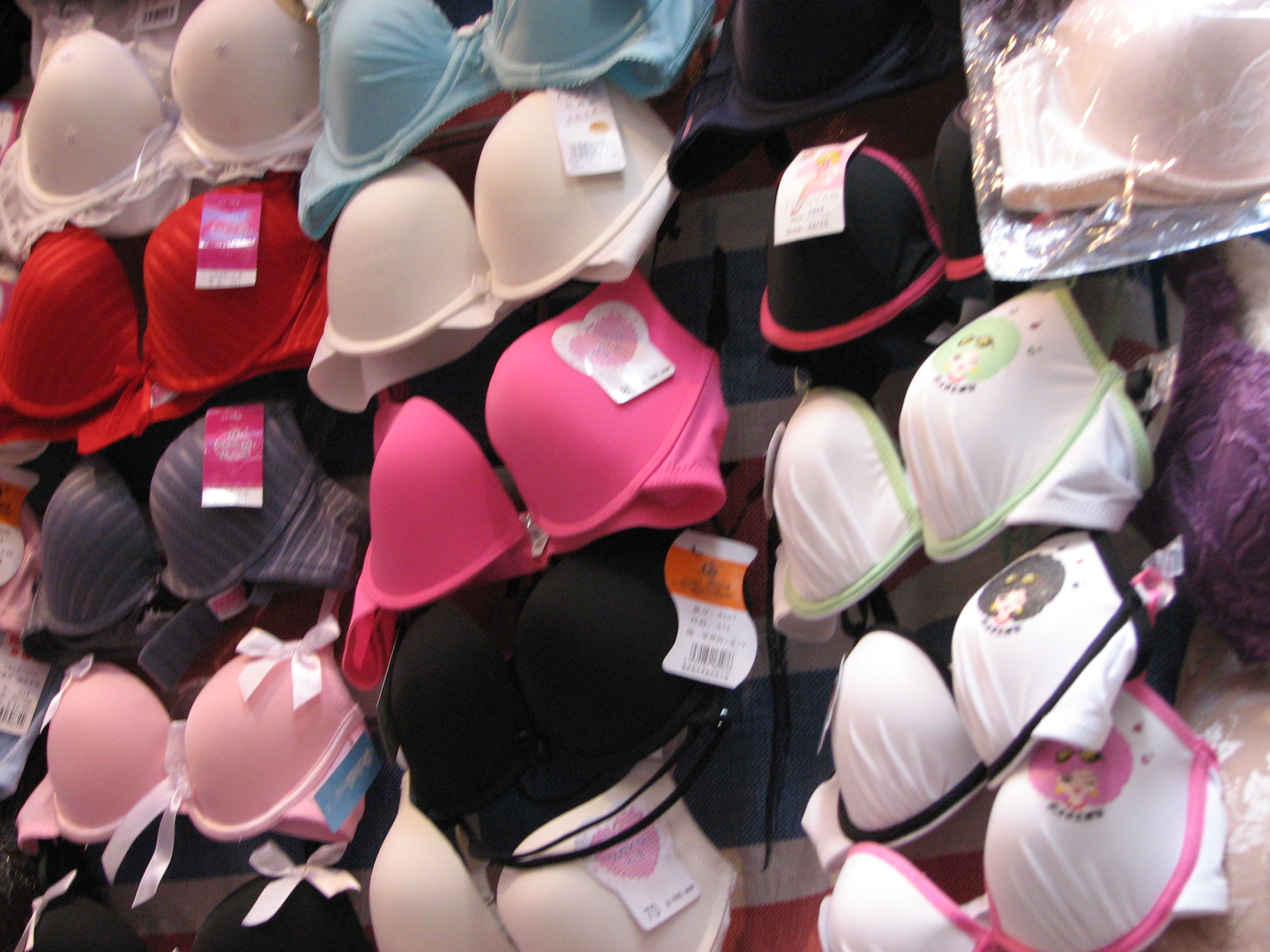 Various bras on display in the store