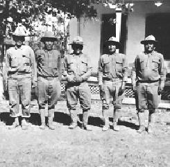 Apache scouts at Fort Apache in 1919. (Left to right) First Sergeant Chicken, Jesse Palmer, Tea Square, Sergeant Big Chow, and Corporal C.F. Josh. Apache Scouts Fort Apache 1919.jpg