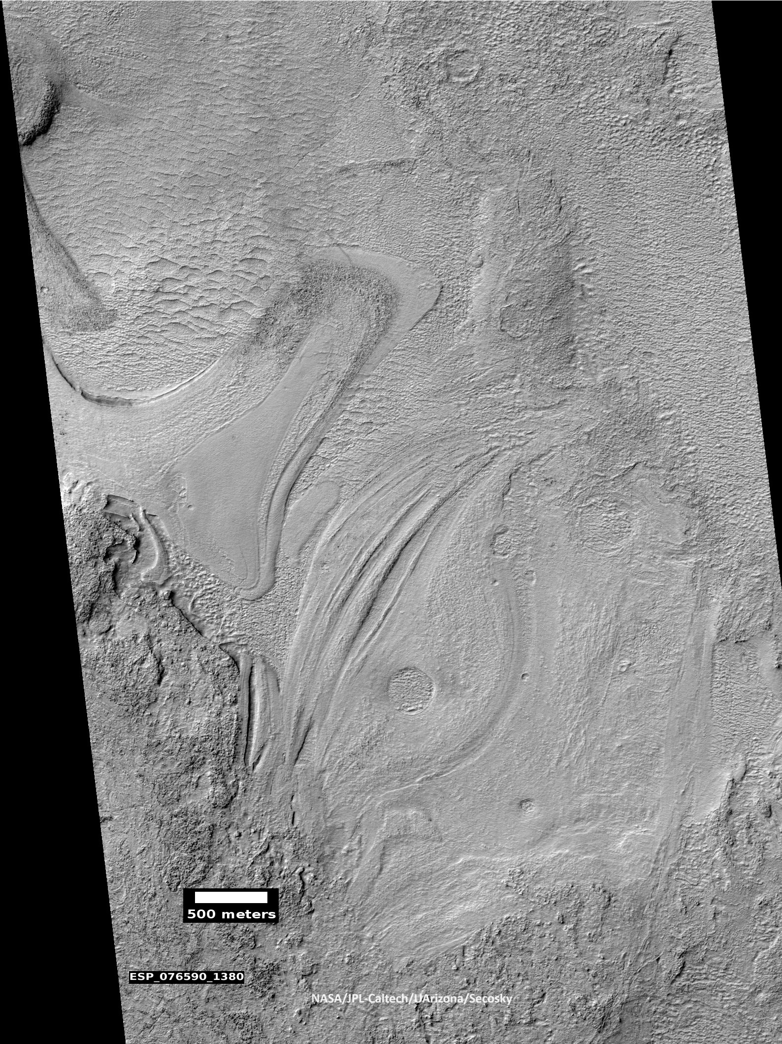 Banded terrain, as seen by HiRISE under HiWish program