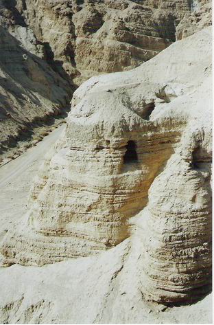 The caves at Qumran, where one of biblical archaeology’s most important findings of all time was found, in the valley of the Dead Sea.