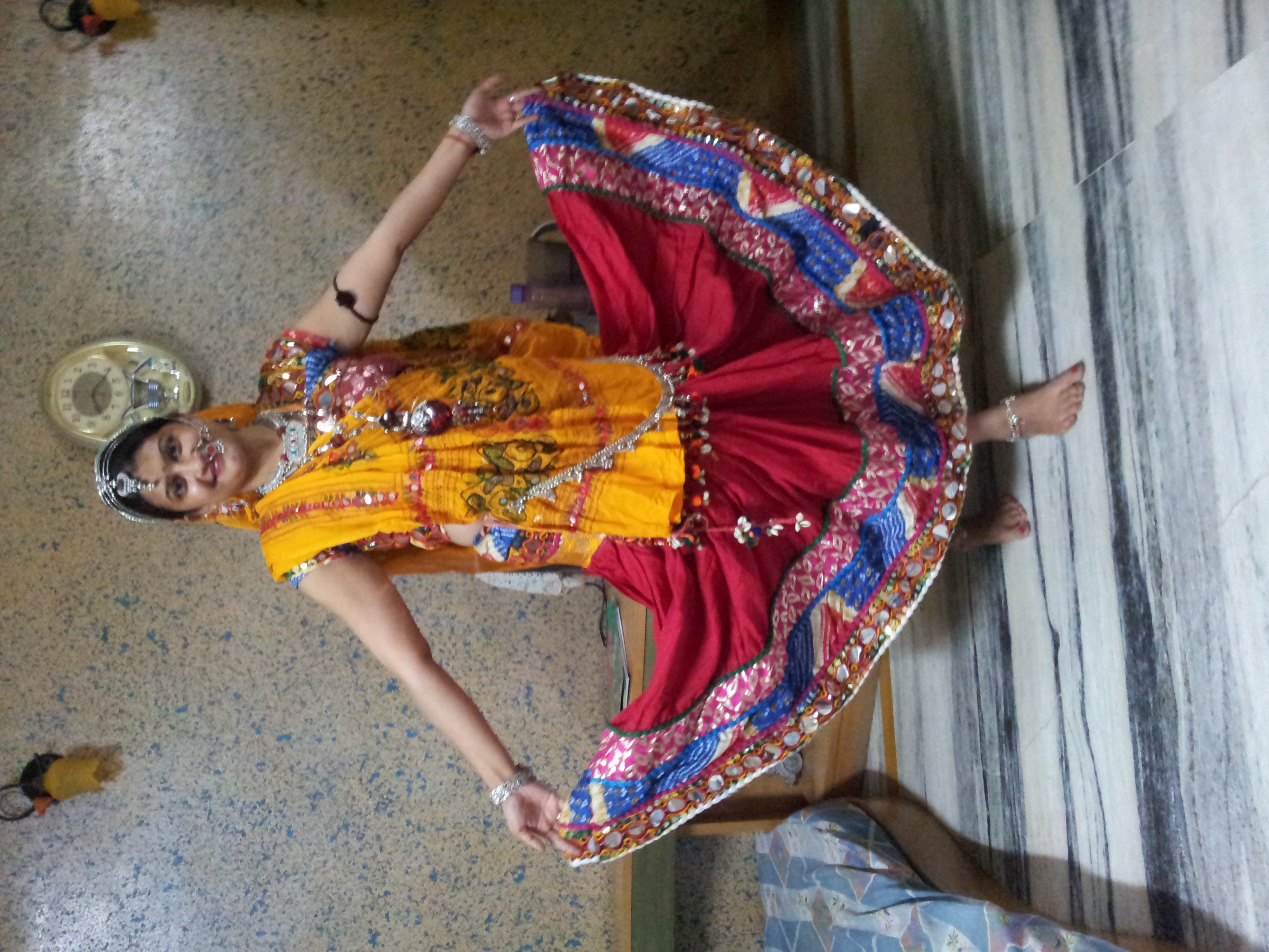 Buy Women Dandiya Dress Navratri Chaniya Choli-Rajasthani Lehenga-Kutch  Embroidered Garba Dandiya Garba style/Gujarati style Free Size (Pink and  Yellow) Online at desertcartINDIA