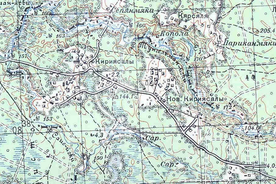 Деревня Кирьясало на карте 1939 года