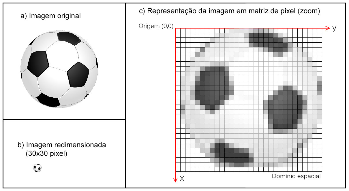 Estrutura de uma imagem digital. Cada pixel possui uma localização