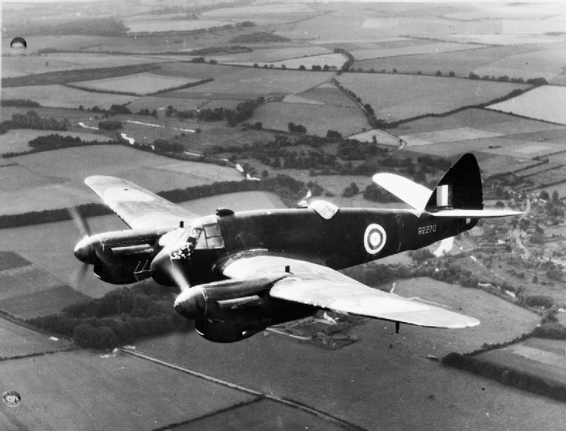 <em>A Bristol Beaufighter with radar like the one Cunningham flew. Note the radar antennae protruding from its nose (Imperial War Museum)</em>