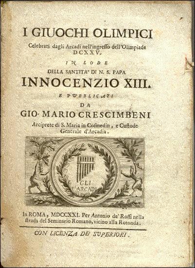 Giovanni Mario Crescimbeni, titelsida