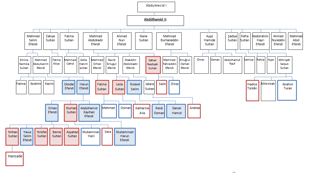 Family tree showing line of descent from Sultan Abdulhamid II