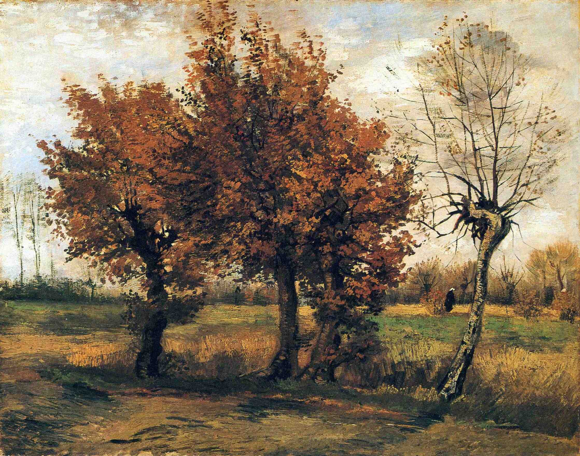 Famous Paintings by Famous Artists: Vincent van Gogh, Autumn Landscape with Four Trees, 1885, Kröller-Müller Museum, Otterlo, Netherlands.