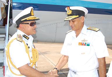 Vice Admiral Ahmed received by Vice Chief of Naval Staff of the Indian Navy, Vice Admiral Sunil Lanba
