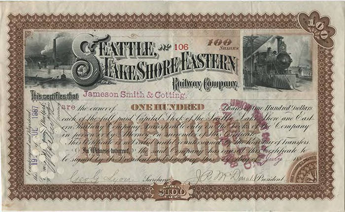 File:Seattle, Lakeshore & Eastern Railway stock certificate, 1887 (MOHAI 8502).jpg