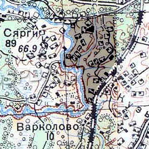 Деревня Аудио на карте 1939 года — затемнённая область в центре