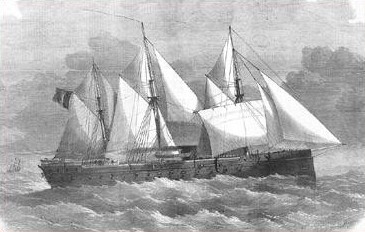 Gloire sailing, 19th century print.
