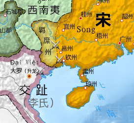 מפה של שתי השושלות: שושלת לי בסגול, שושלת סונג בכתום
