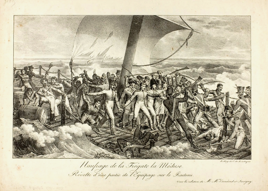 Le Naufrage de La Méduse, 1818, lithographie de Charles Philibert de Lasteyrie d'après une composition d'Hippolyte Lecomte - Cultea