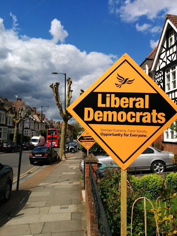 Liberal Democrats campaigning stakeboards in Hornsey and Wood Green in 2015