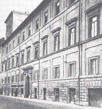 Palazzo Cesi in its original form with 12 windows and the angular tower facing Borgo Vecchio, around 1900
